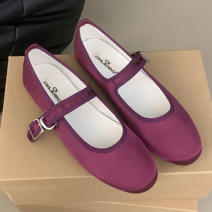 Comfort Satin Soft Sole Mary Jane Shoes Round Toe Shallow Flats Buckle Prom Designer Ballet Shoes