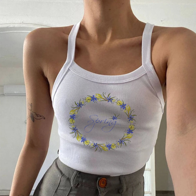 Europe and the United States Street New Print Season Art Text Short Sleeve Y2k ’s T-shirt Vest Halter