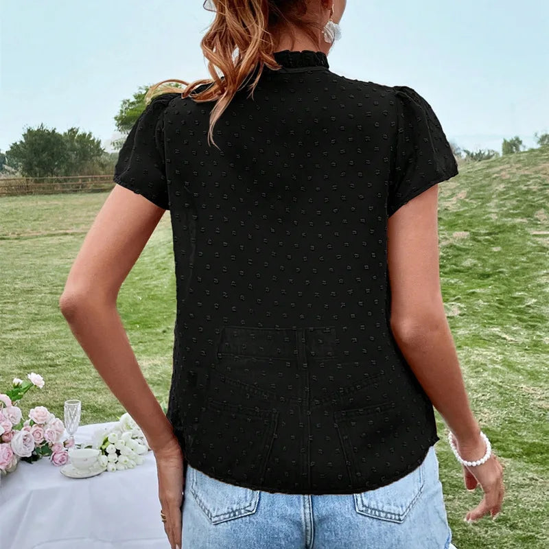 Summer Office Bow Tie Collar Blouse