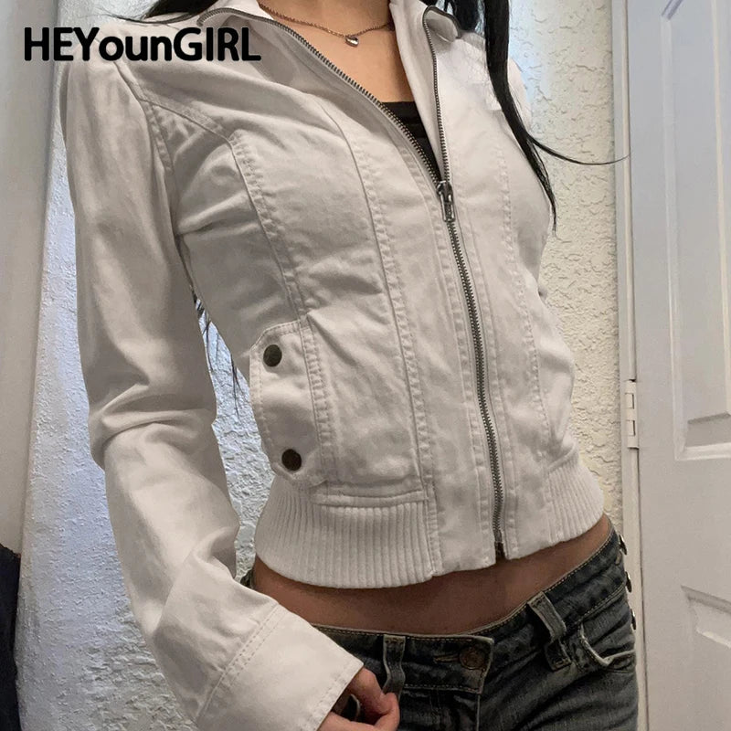 Winter American Retro Zipper Coat Y2k Slim Fit Minimalist Jacket With Pocket Grunge Outfit