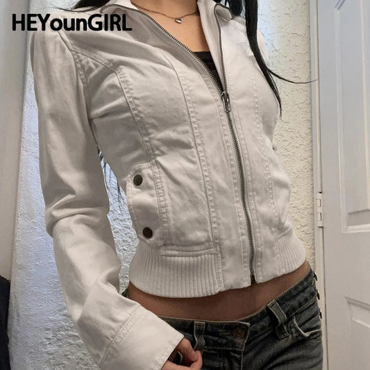 Winter American Retro Zipper Coat Y2k Slim Fit Minimalist Jacket With Pocket Grunge Outfit