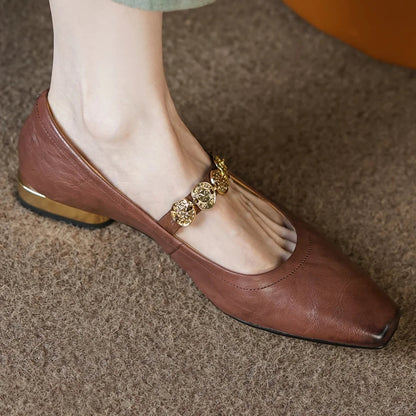 Large Size 3441 Cow Leather Square Toe Slipon Mary Jane Flats Soft Comfortable Moccasins Shoes Woman