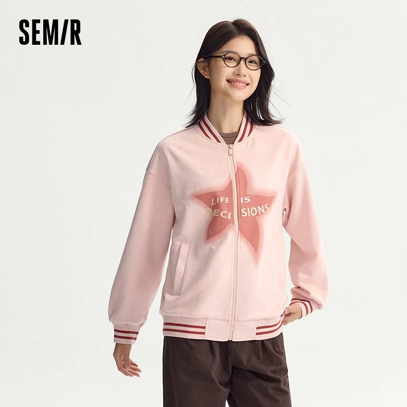 Coat Mid-length Imitation Suede Loose Contrast Color Jacket Autumn Letter American Retro Star Baseball Coat