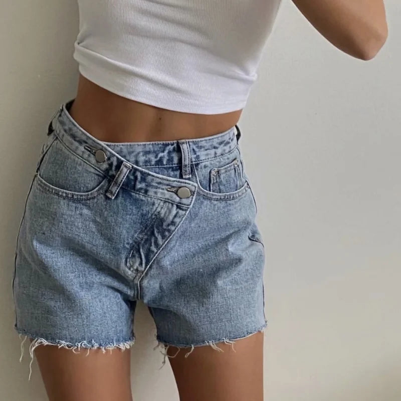 New Tassel Blue Denim Shorts High Waist Bottoms Summer Color Jeans Shorts