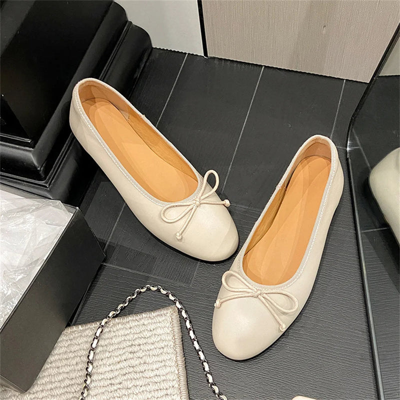 New Woman Ballet Flat Bottom Comfort Black White Leopard Loafers Genuine Leather Quality Flats