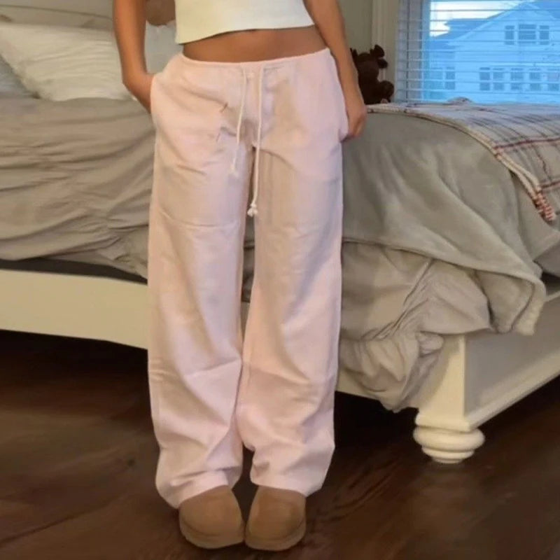Comfy Loung Pants Tie Up Waist Wide Leg Trousers Y2k Striped Loose Pants Pajamas Sleepwear