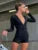 Black Jumpsuit Slim Fit Long Sleeve Romper Clothes One Piece Playsuit Overalls V-neck Buttons