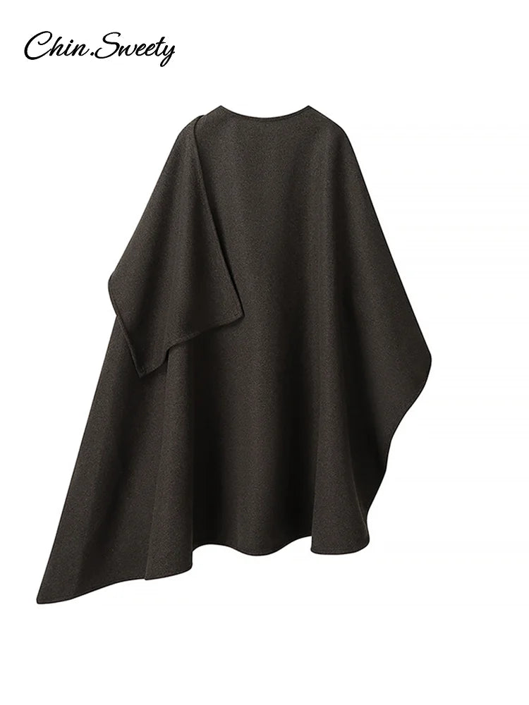 Irregular Cloak Coat Half Sleeve O Neck Scarf Loose Female Jacket Winter Lady Thick Overcoat New