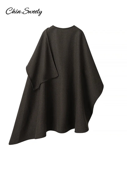 Irregular Cloak Coat Half Sleeve O Neck Scarf Loose Female Jacket Winter Lady Thick Overcoat New
