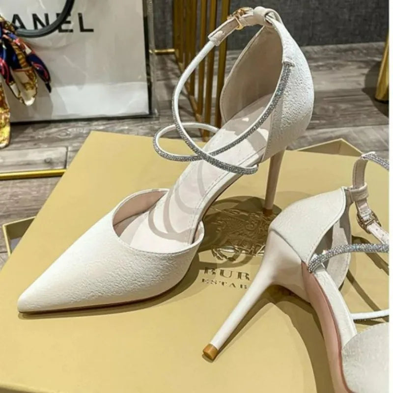 New Rhinestone High Heels Pumps Buckle Wedding Shoes Pointed Stiletto Heel Theel Sandals Dress Shoes