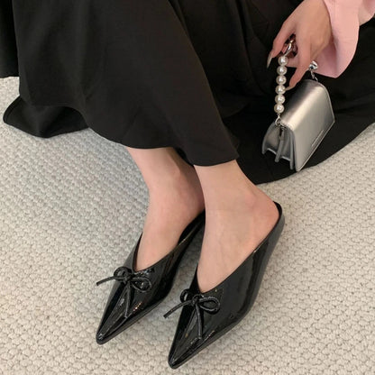Summer Designer Slippers Bowknot Pointed Toe Heels Nonslip Sandals Mule Shoes Zapatos De Mujer