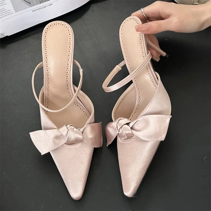 Design Style Butterflyknot Thin High Heels Pumps Pointed Toe Banquet Wedding Female Shoes
