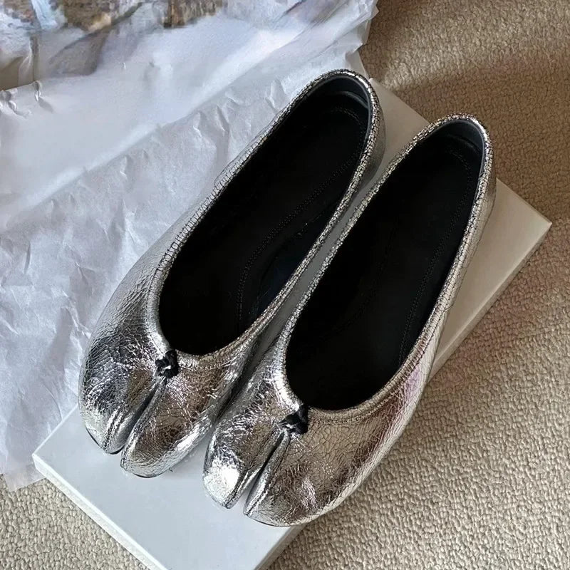 New Soft Leather Split Toe Design Mules Flats Shoes Cozy Lightweight Soft Sole Loafers Mary Jane Pumps Ballet Shoe