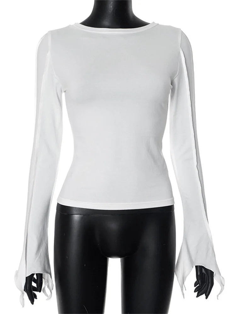 Patchwork Inner T-shirt Top for High Waist Slim Irregular Ruched Female Commute Tee