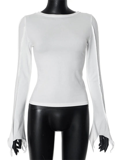 Patchwork Inner T-shirt Top for High Waist Slim Irregular Ruched Female Commute Tee