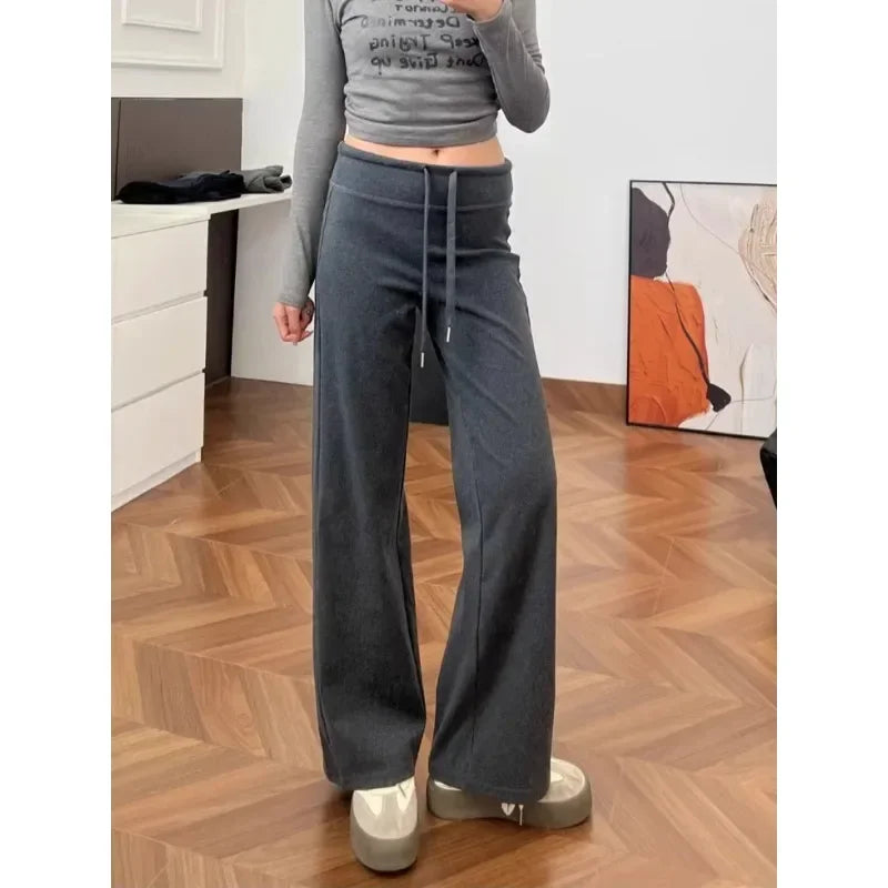 Slim Draped Straight Pants Autumn New Japanese High Waist Lace Up Color All Match Pants
