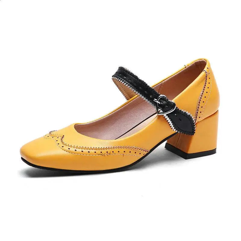 Slimming Shoes Heels Square Toe Sandals Pump Shallow Mouth Mary Jane Allmatch Comfortable Spring Latest