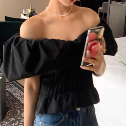 V Neck Blouses Spring Summer Puff Sleeve Sweet Shirts Korean Blusas Mujer