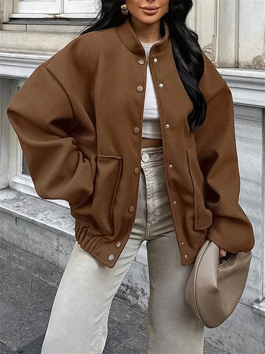 Winter Pocket Outwear Female Patchwork Loose Lapel Long Sleeve ’s Coat