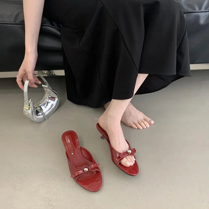String Bead Highheeled Shoes Lady Slippers Outdoor Slides Pantofle Butterflyknot Low Rubber Flip Flops Hawaiian Pu