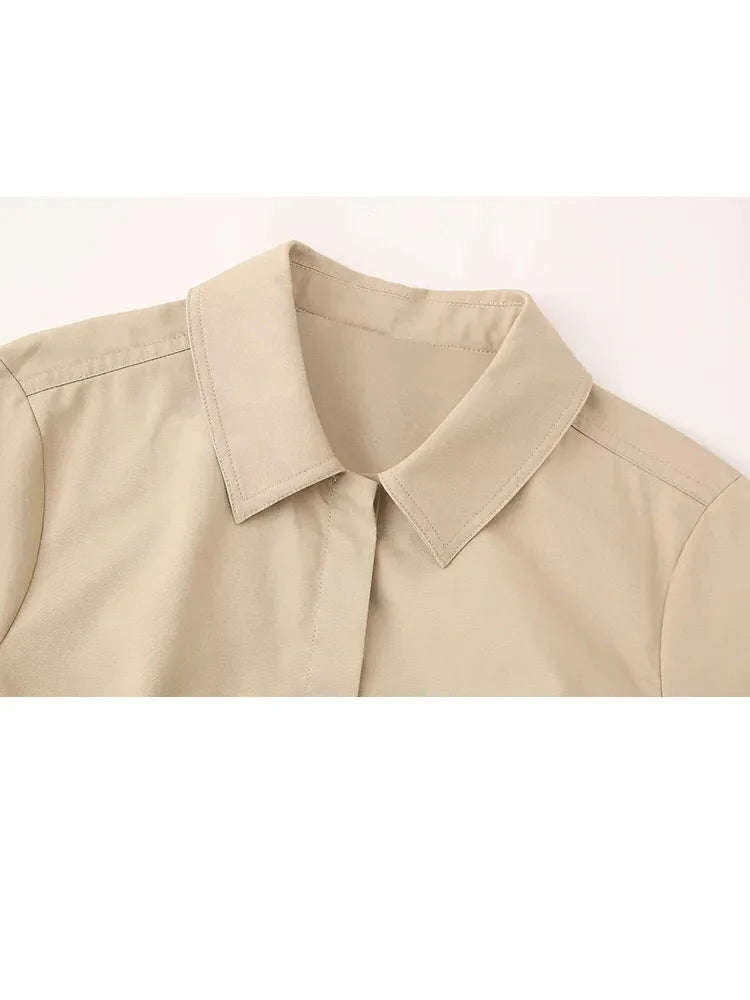 Woman Splicing Lapel Long Sleeve Blouses Cropped Tops Female Singlebreasted Short Shirts Y2k