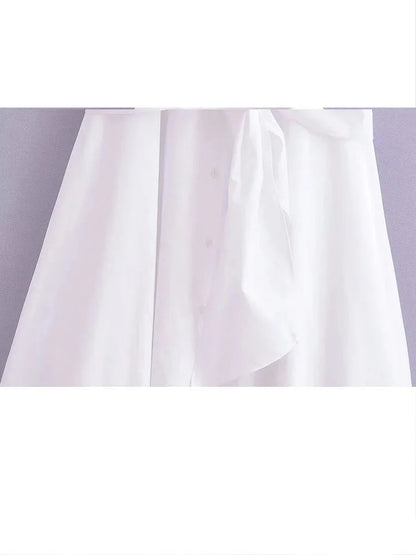 Woman Sleeveless Lace Up Dress Ruched Slim Lapel Shirt Midi Dresses Female Singlebreasted Long Dress