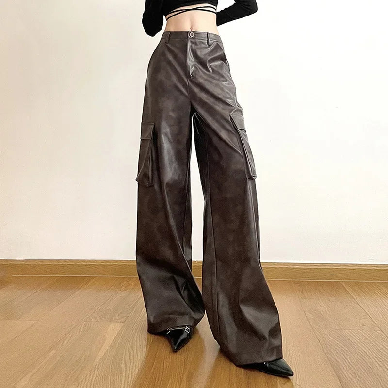 Brown Classic Retro Allmatch High Street Fashionable Cool Confident Youth Hiphop Autumn Straight Leg Pants