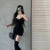Hot Girl Lace Suspender Dress for Spring and Summer With Breast Pads Slim Low Collar Bottoming Hip Skirt