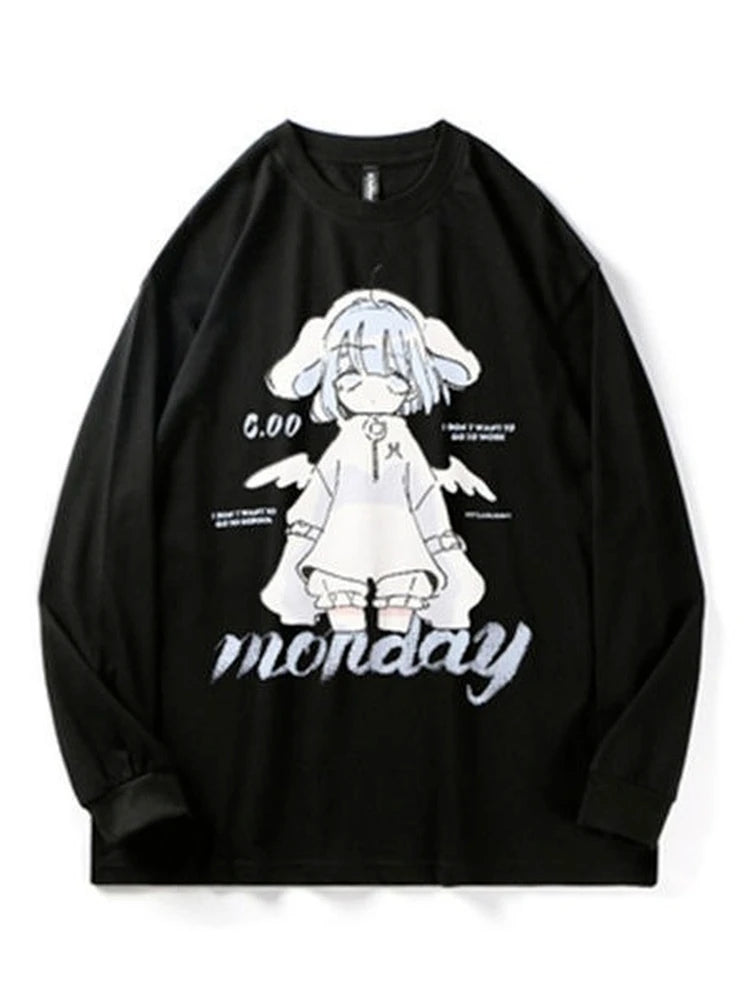 Harajuku Anime Girl Design Sweatshirts Couples Kawaii Hoodie Comfortable Creative Top All-match Comfortable