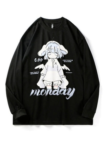 Harajuku Anime Girl Design Sweatshirts Couples Kawaii Hoodie Comfortable Creative Top All-match Comfortable