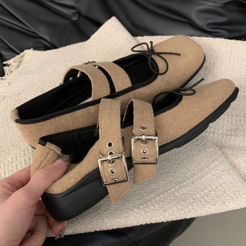 Simple Soft Bottom Buckle Flat Mary Jane Shoes Comfortable Bowknot Square Toe Designer Shoes Backless Loafer Shoes