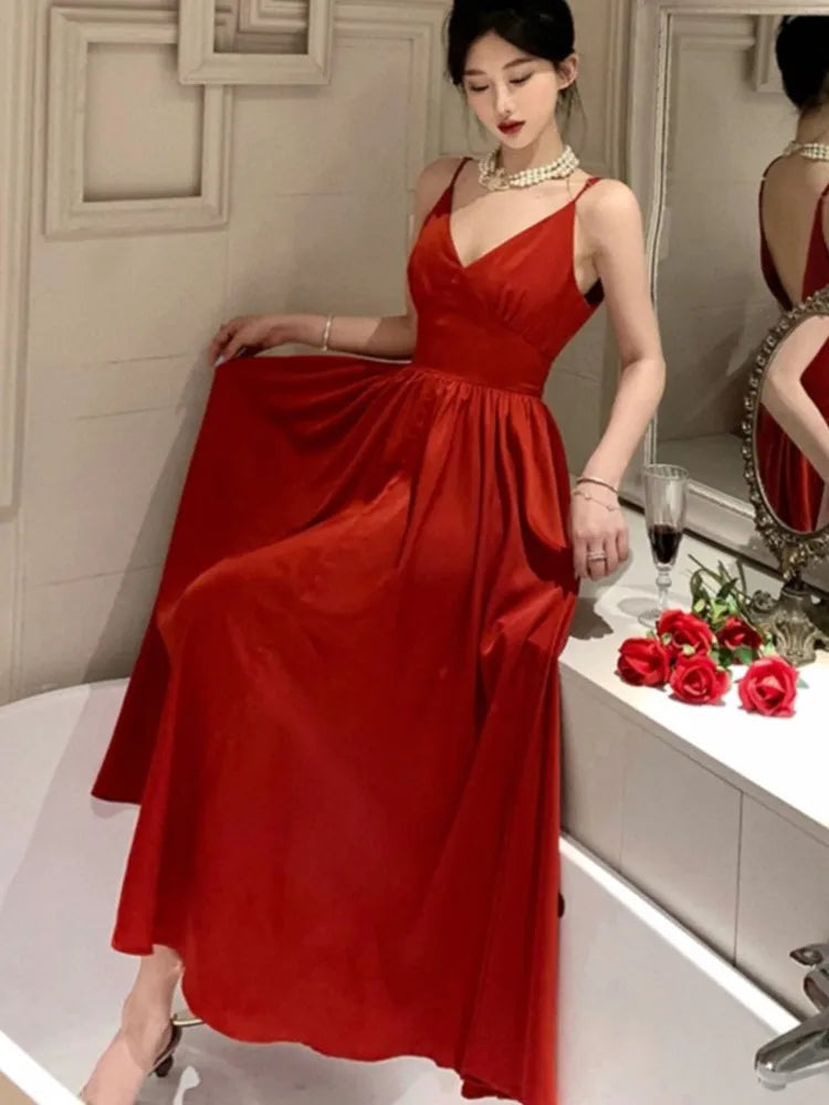 Spaghetti Strap Evening Party Dress V-neck A-line Long Dresses for Wedding Prom Robe One Piece Vestidos