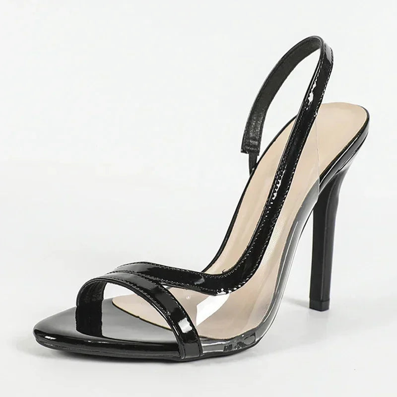 Shallow Open Toe Pvc Transparent Back Strap Sandals Summer Red Thin High Heels Wedding Party Shoes Zapatos Mujer