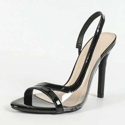 Shallow Open Toe Pvc Transparent Back Strap Sandals Summer Red Thin High Heels Wedding Party Shoes Zapatos Mujer