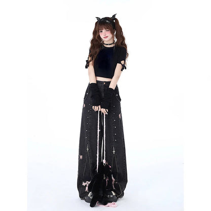 Black Gothic Baggy Jeans High Waist Cowboy Pants Harajuku Denim Trousers Aesthetic Y2k Emo Trashy 2000s Clothes