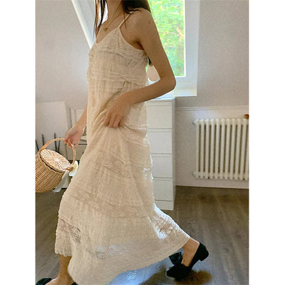 Korean Style Lace Spliced Strap Dress for New Summer Mid Length Black Skirt