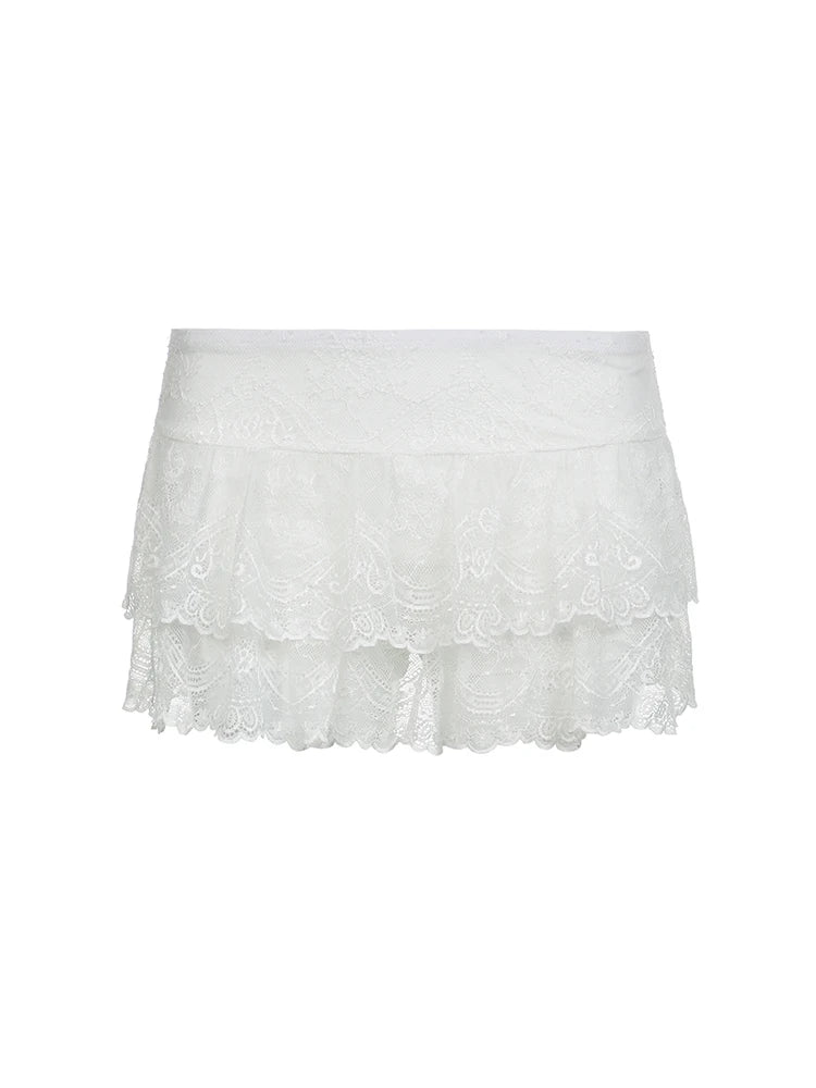 Black Low Waist Tiered Lace Shorts Skirts White Fairycore Micro Skirt