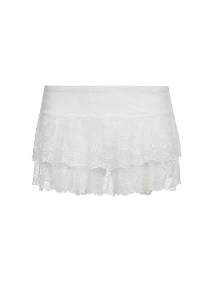 Black Low Waist Tiered Lace Shorts Skirts White Fairycore Micro Skirt