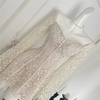 Lace Mini Dresses for Square Collar Flare Sleeve Slim Waist Aline Evening Party Dress Wedding Prom Short Vestidos