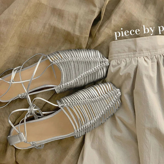 Woven Hollow Strap Sandals Roman Sandals Summer Flat Toe Comfortable Woven Sandals Holiday Party Shoes