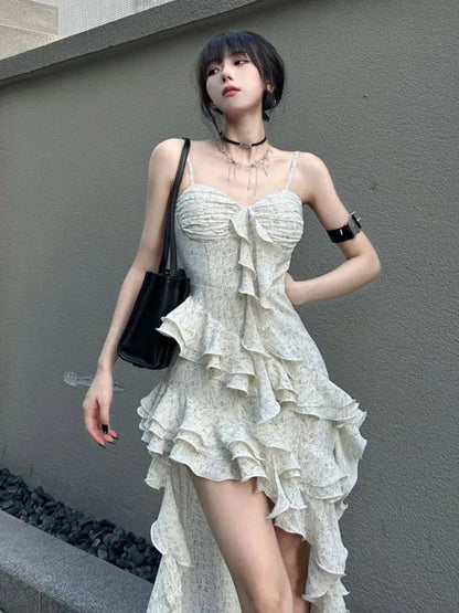 Midi Dress Sleeveless Backless Patchwork Ruffle Slim Camiosle Dresses Club Party Vestidos Spring Summer