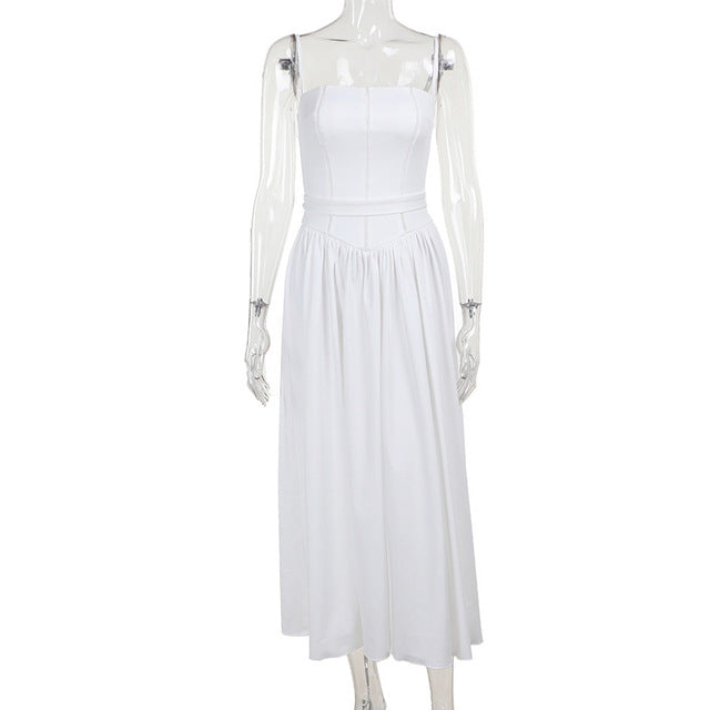 White Sundress Spaghetti Strap Backless Midi Dress for Sleeveless A-line Loose Long Dress New