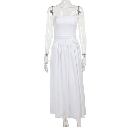 White Sundress Spaghetti Strap Backless Midi Dress for Sleeveless A-line Loose Long Dress New