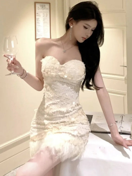 Strapless Dresses Off Shoulder Bodycon Princess Evening Party Mini Dress Female Vestidos Mujer