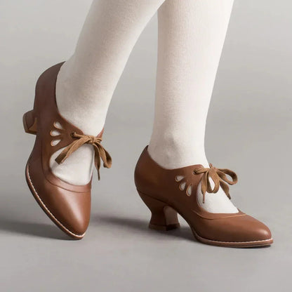 Retro Mary Jane Pumps Woman Lace Up Low Heel Dress Zapatos Brand Design Butterfly Wing Derby Shoes 43