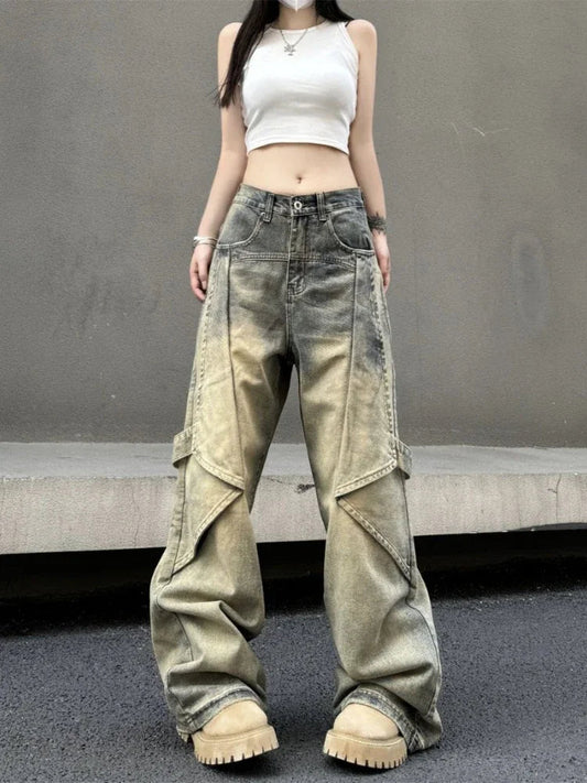 American Retro High Waist Baggy Jeans Y2k Hip Hop Straight Wide Leg Denim Pants Harajuku Causal Mujer Bottoms