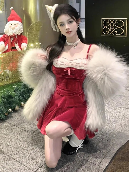 Dresses Sleeveless Velvet Patchwork Bow Ruffles Slim Backless Mini Dress Party Female