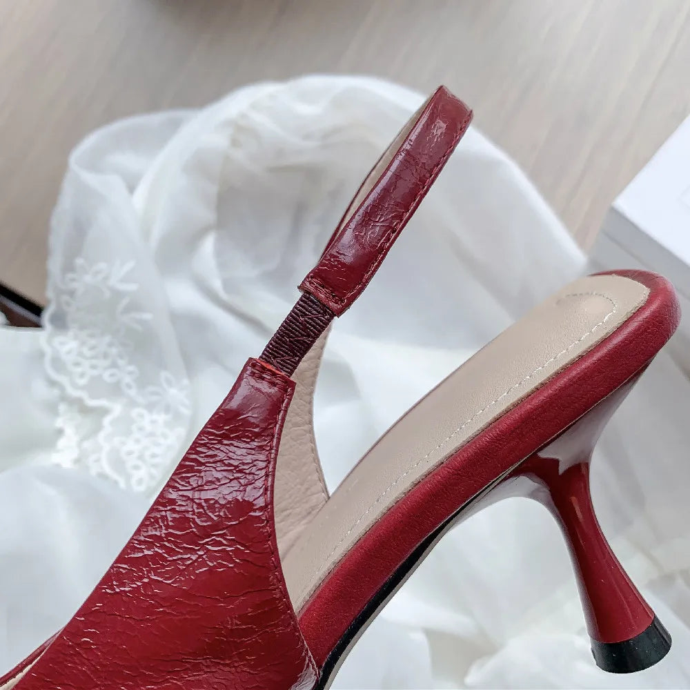 Genuine Leather Thin High Heel Square Toe Slipon Sandals Evening Dress Pumps Heels Daily Shoes for