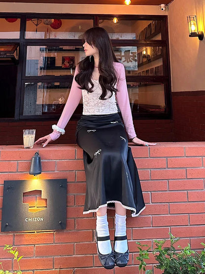 Black Long Skirt Y2k Harajuku 2000s Skirts Korean 90s Oversize High Waist Skirts