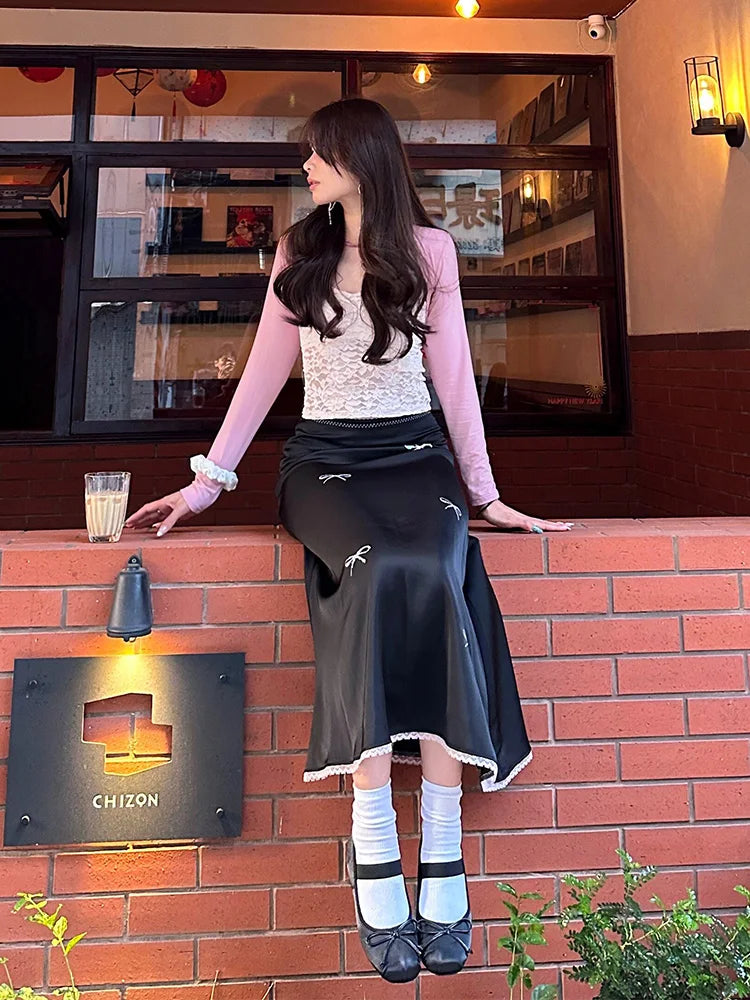 Black Long Skirt Y2k Harajuku 2000s Skirts Korean 90s Oversize High Waist Skirts